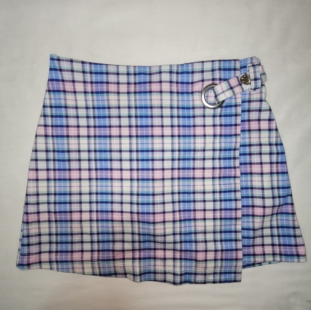 COPY - Justice Blue & Pink Plaid Pull On Mock Wrap Skort Girls Size 10 - Picture 3 of 13